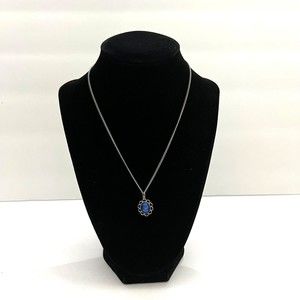 Vtg Faux Star Sapphire Pendant Necklace Silver Tone 8"